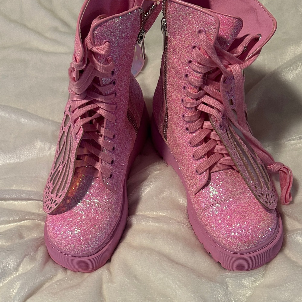 Sparkly Pink Combat Boots